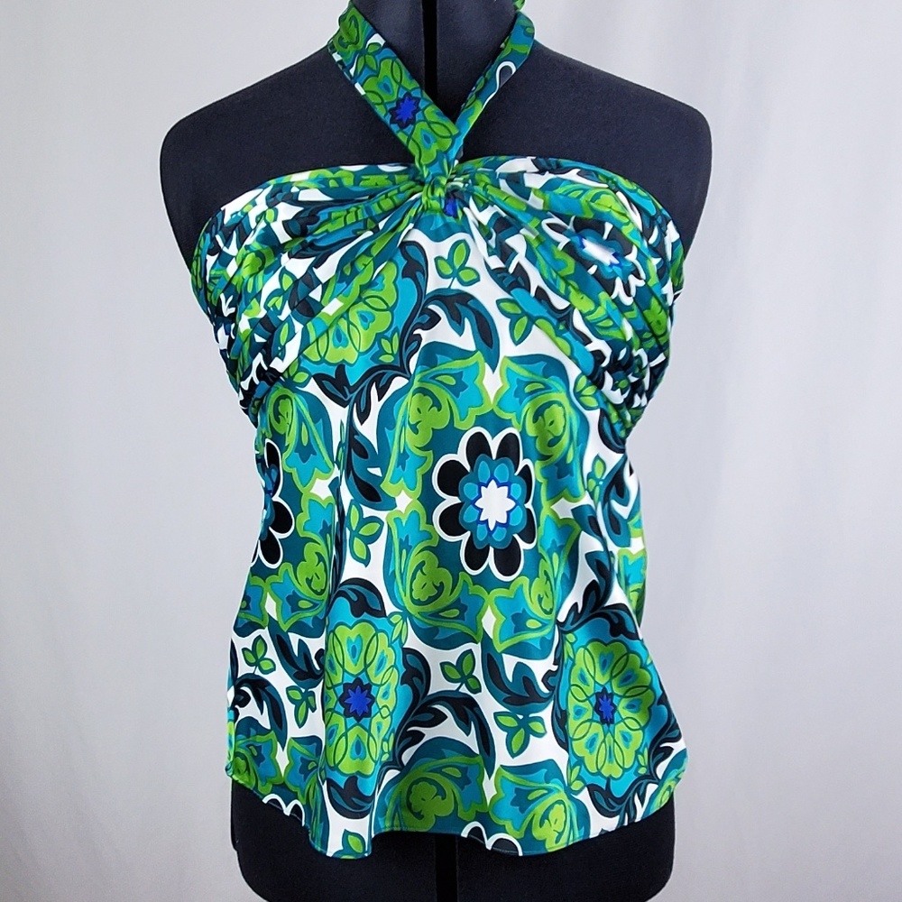 Ann Taylor Lined Satin Halter Shirt Size 8